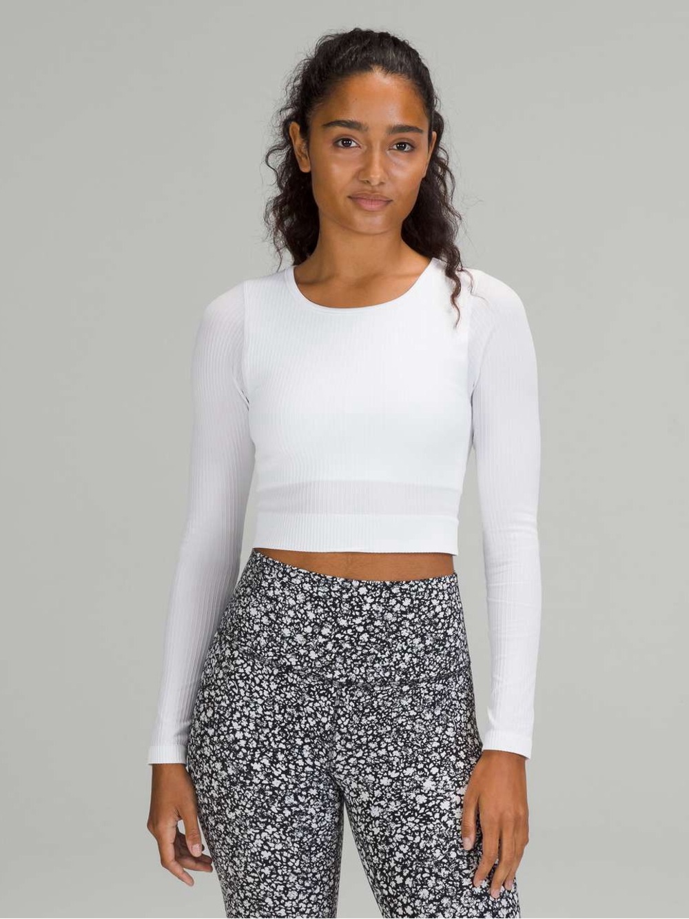 Lululemon ebb to street Women's Long-Sleeve White Ribbed Crop Top